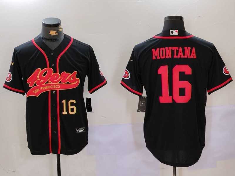 Men%27s San Francisco 49ers #16 Joe Montana Black With Patch Cool Base Stitched Baseball Jersey
